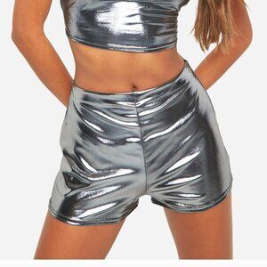 Boohoo Metallic Booty Short - Silver - NWT - Size 12
